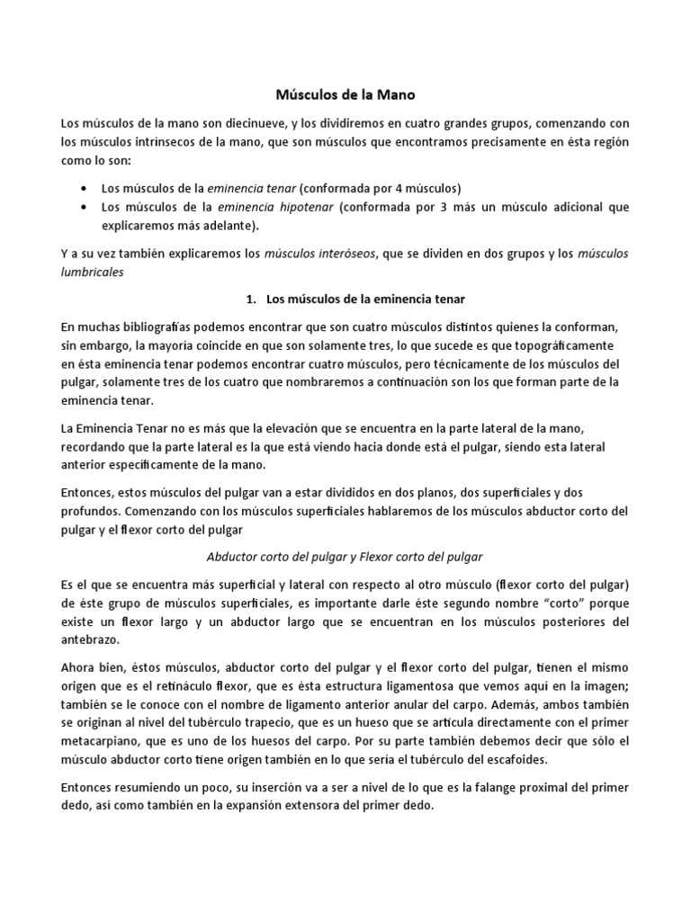 Músculos De La Mano Pdf Mano Sistema Musculoesquelético
