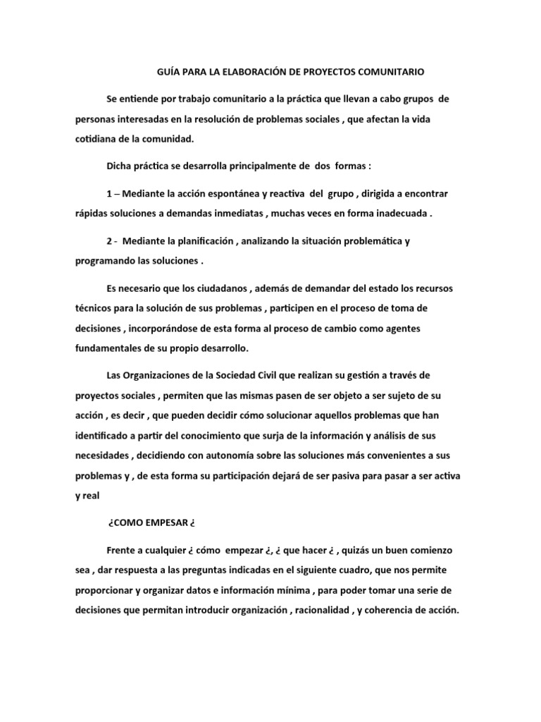 Guía para La Elaboración de Proyectos Comunitario | PDF | Gestión de ...