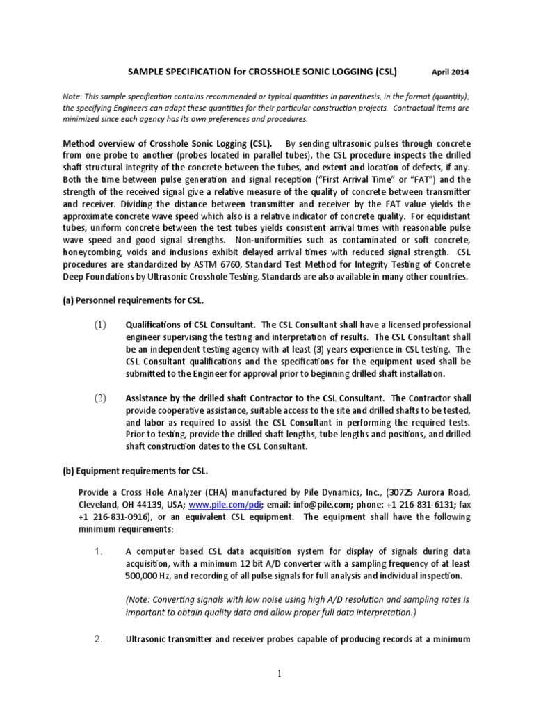 CSL Specification PDF Deep Foundation Pipe (Fluid Conveyance)