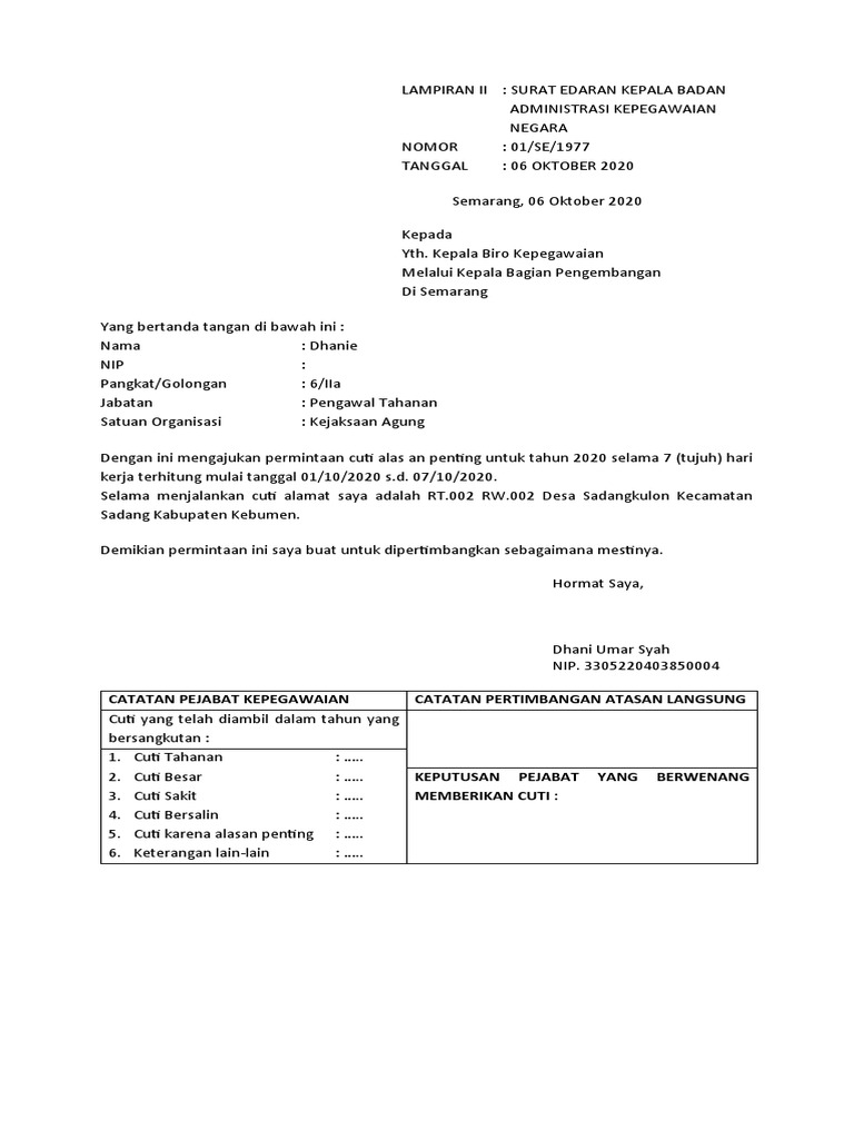 Contoh Surat Cuti Pdf