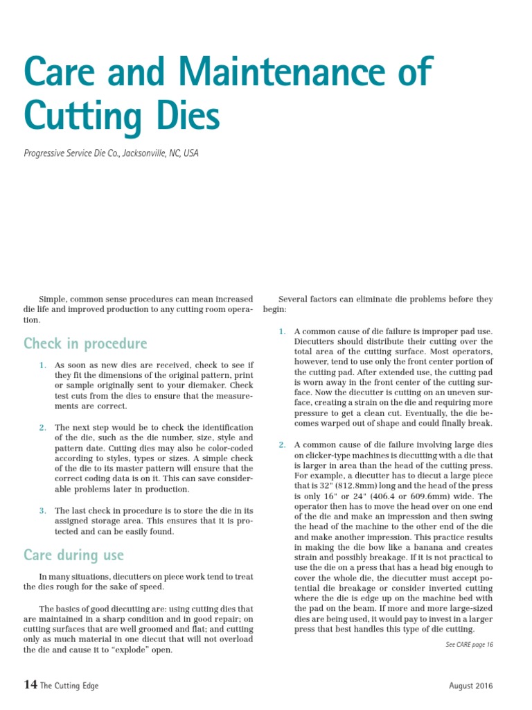 IADD Care&maintenance of Cutting Dies | PDF