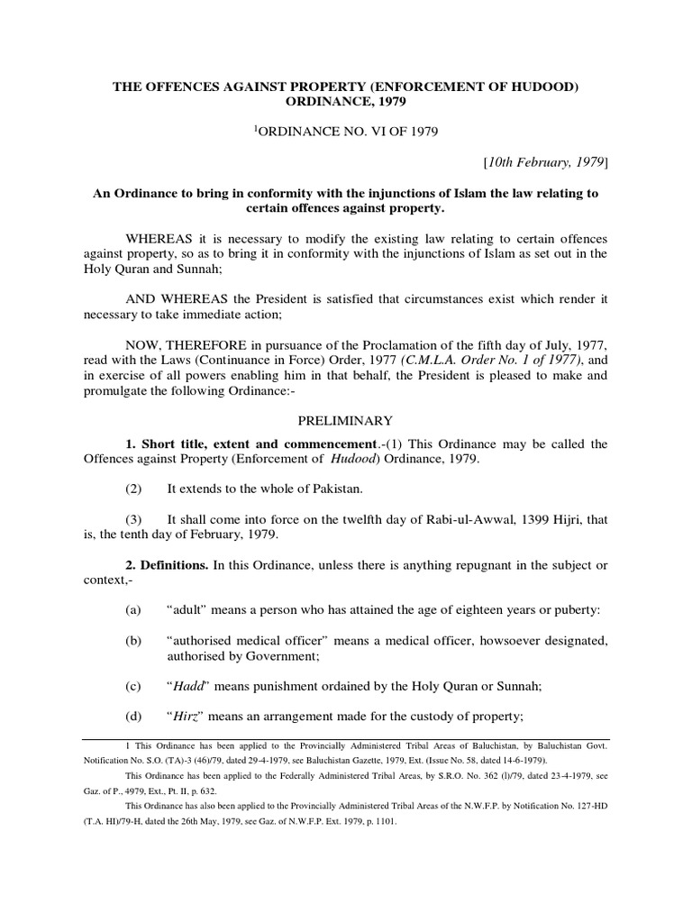 Offences Against Property (Enforcement of Hudood) Ordinance, 1979 PDF