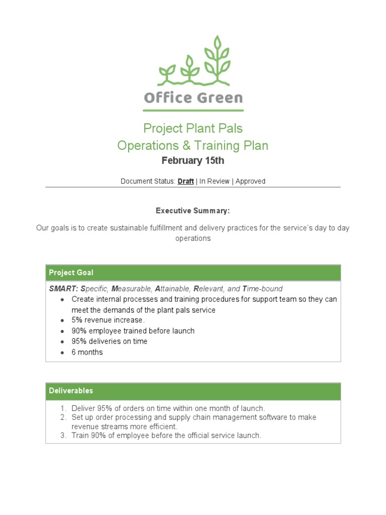 Project Plant Pals Training Plan | PDF