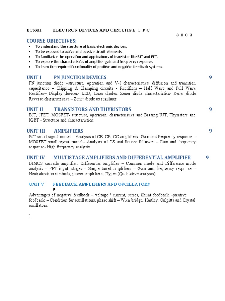 EC3301: Electronic Devices Syllabus | PDF | Science & Mathematics ...