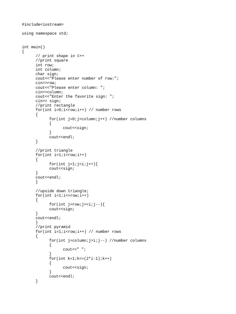 C++ Print Shapes | PDF