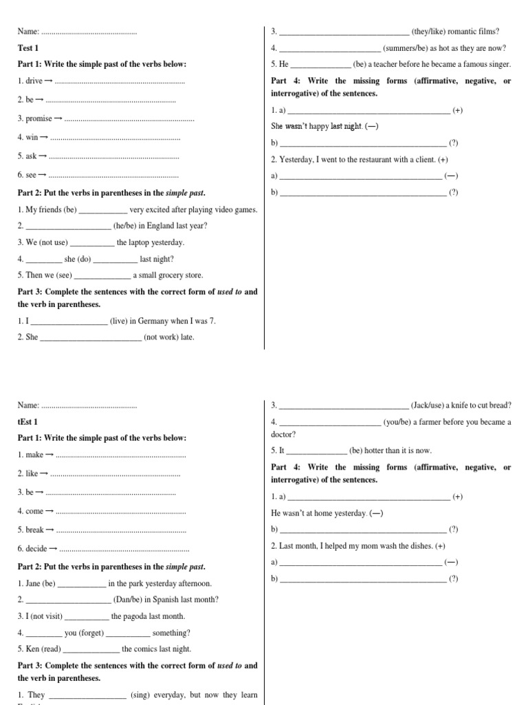English Past Tense Exercises | PDF | Linguistic Typology | Linguistic ...