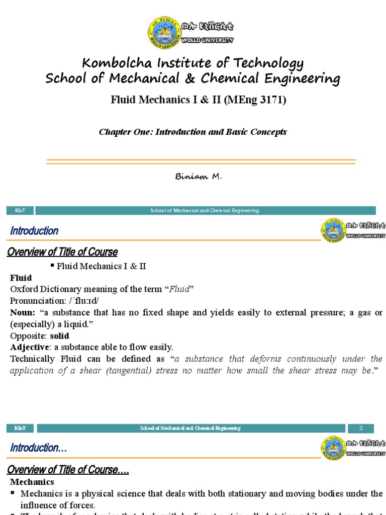 Fluid Mechanics - Chapter One | PDF | Fluid Dynamics | Fluid Mechanics