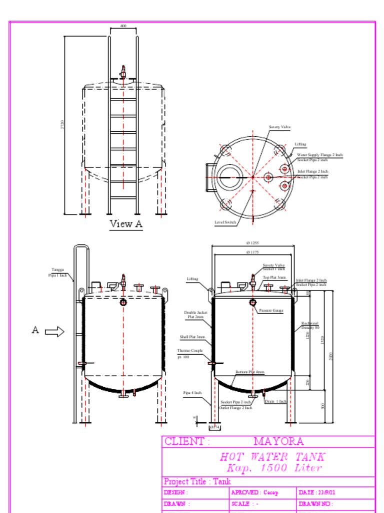 Drawing Final Tank Hot Water | PDF | Gas Technologies | Mechanical ...