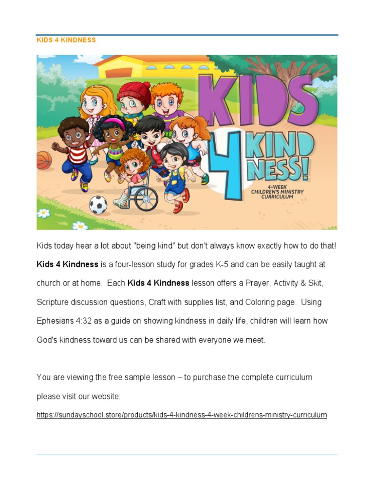 Kids 4 Kindness A 4 Week Children S Ministry Curriculum On Showing