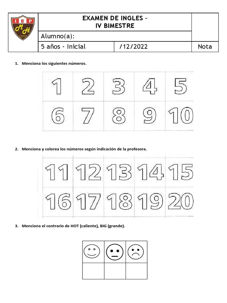 Examen de Ingles Iv Bim. | PDF