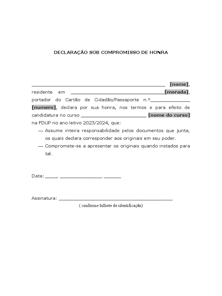 Declaracao Sob Compromisso de Honra-Doc. Originais 23 24 | PDF