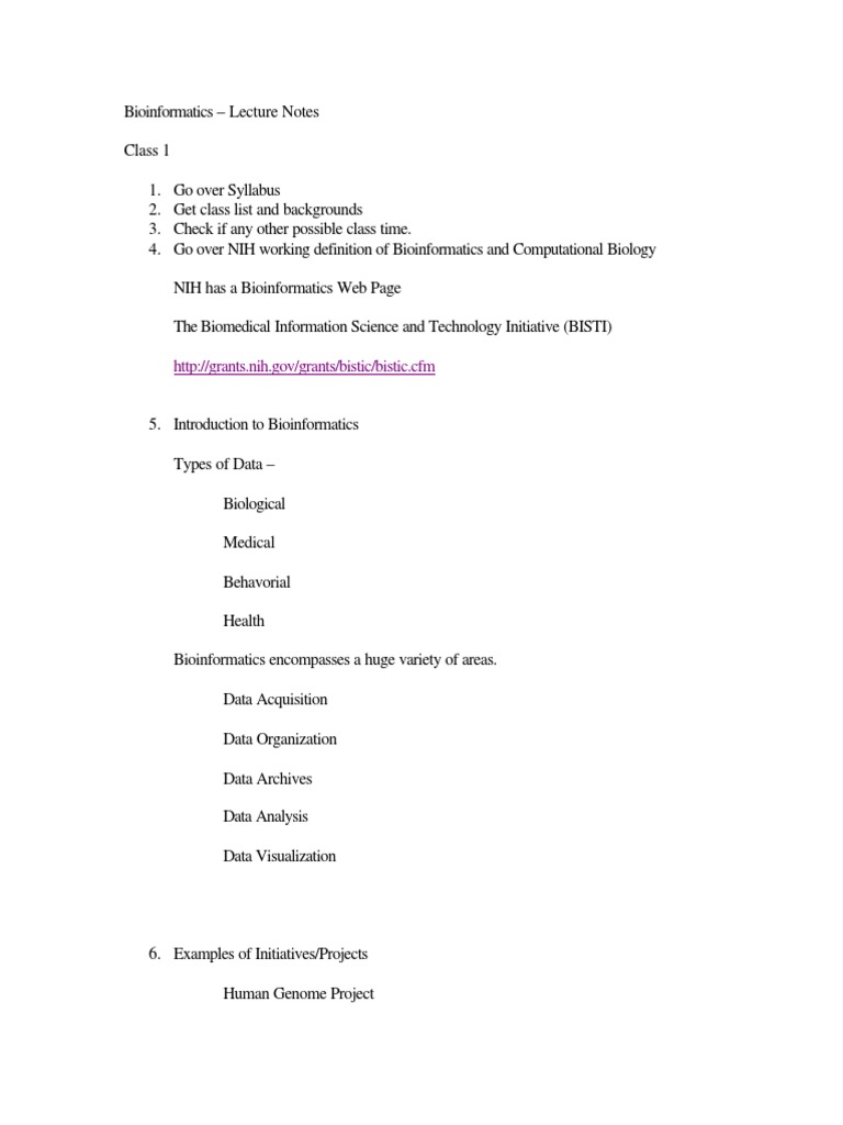 Bioinformatics Lecture Notes Pdf