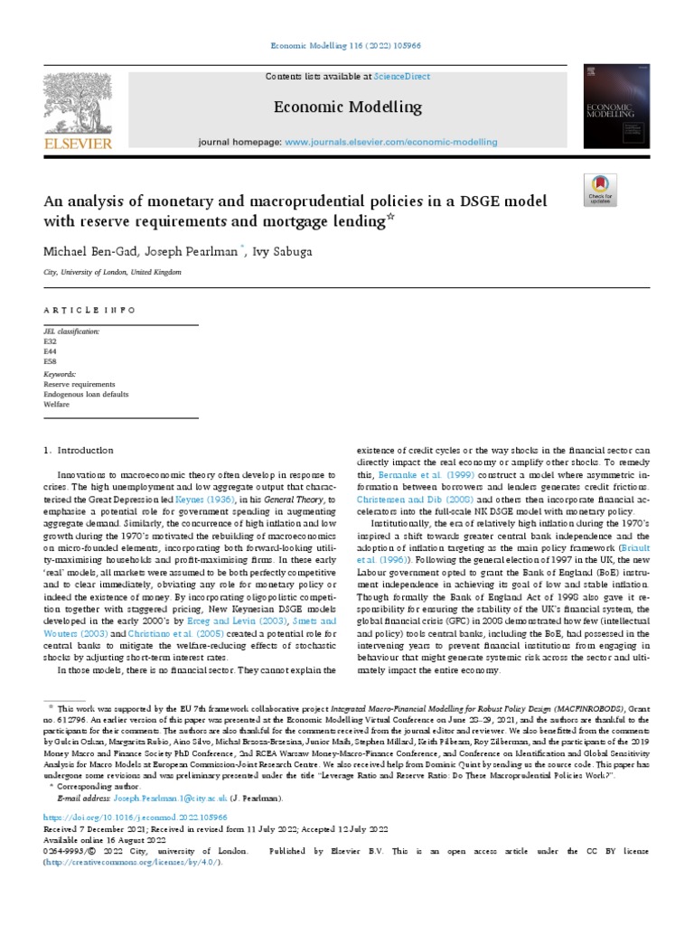An Analysis of Monetary and Macroprudential Policies in A DSG 2022 ...