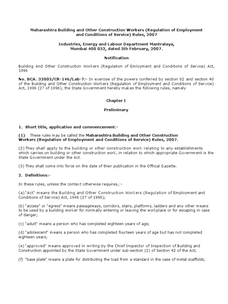 Building and other construction workers rules 2007 pdf employment