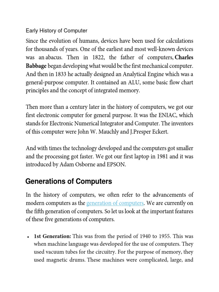 Early History of Computer | PDF | Computer Engineering | Information ...