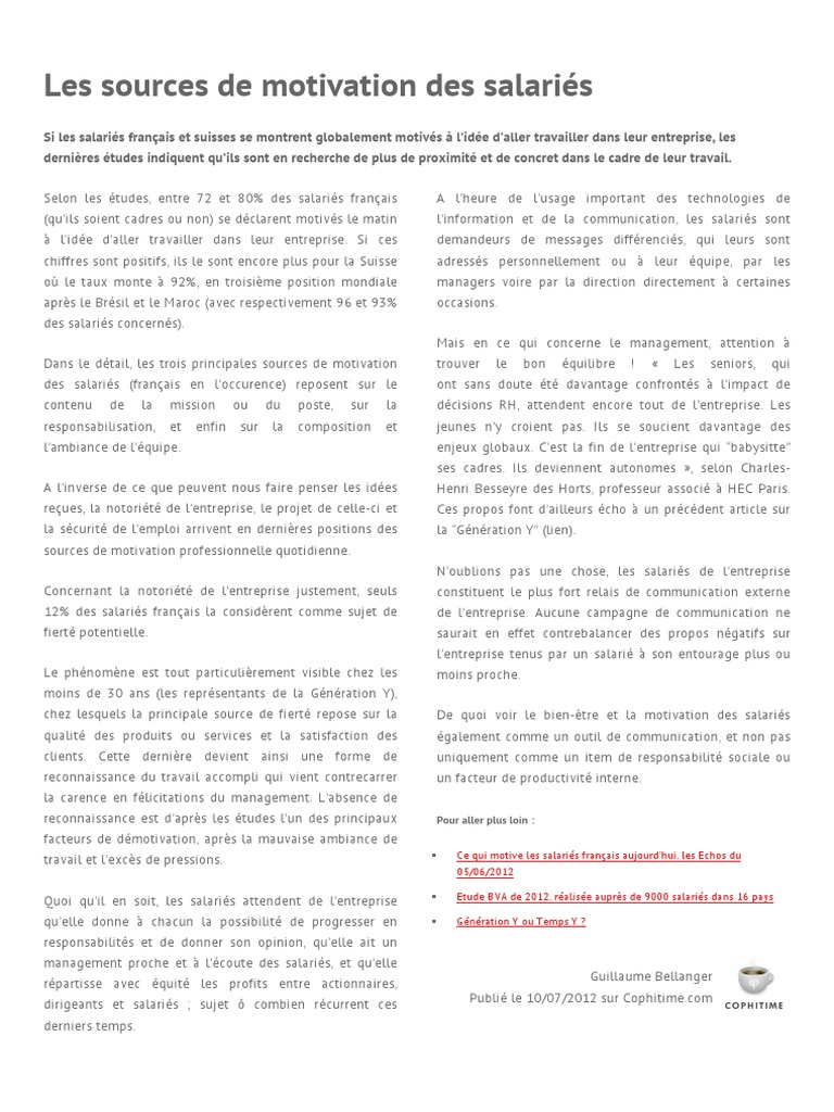 Sources de motivation des salariés | PDF | Motivation | Motivant