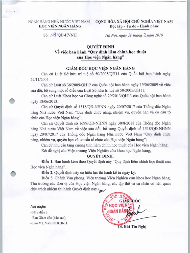 4. Quy Định Liêm Chính Học Thuật Của HVNH | PDF