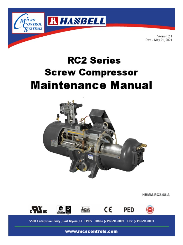 RC2 Series Screw Compressor Maintenance Manual | PDF | Piston ...