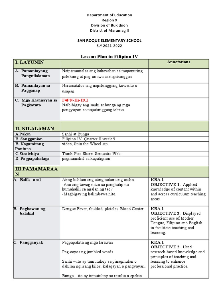 Dll Class Observation Filipino Pdf
