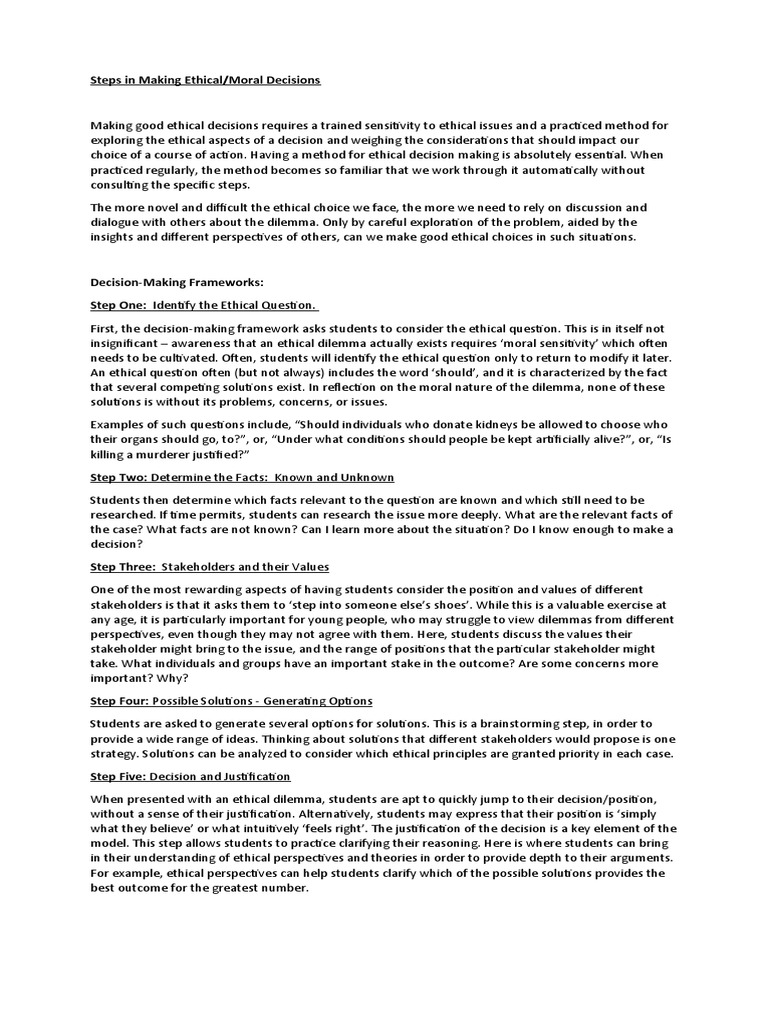 Steps in Ethical Decision Making | PDF | Decision Making | Critical ...