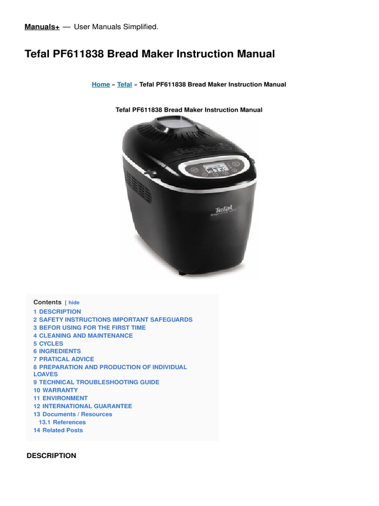 pf611838 Bread Maker Manual PDF Breads Baker's Yeast