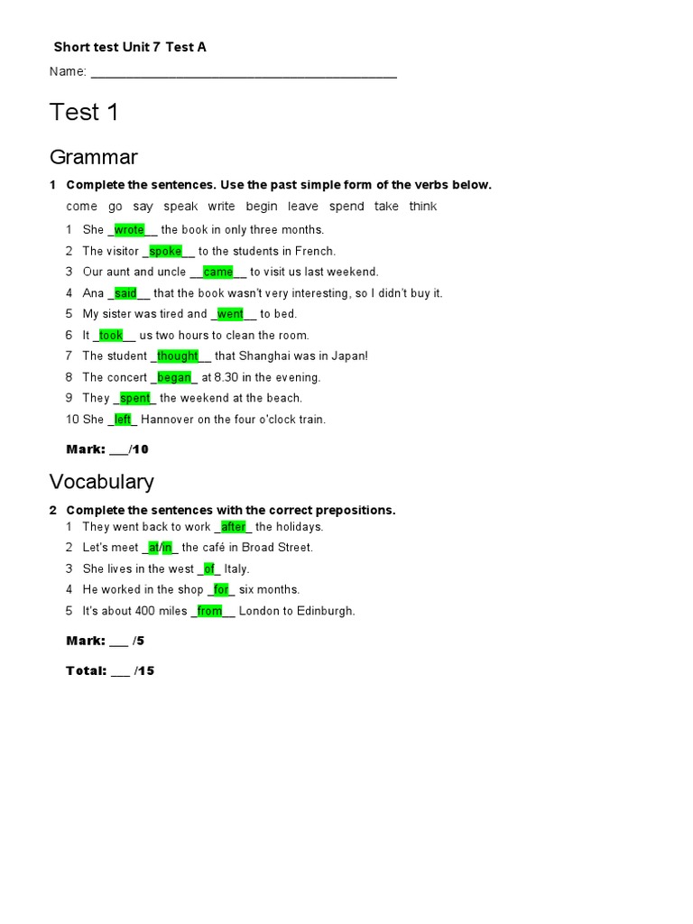 Unit 7 Grammar and Vocabulary Test | PDF | Foreign Language Studies | Art