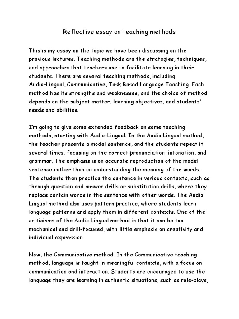 Teaching Methods: A Reflective Analysis | PDF | Career & Growth ...