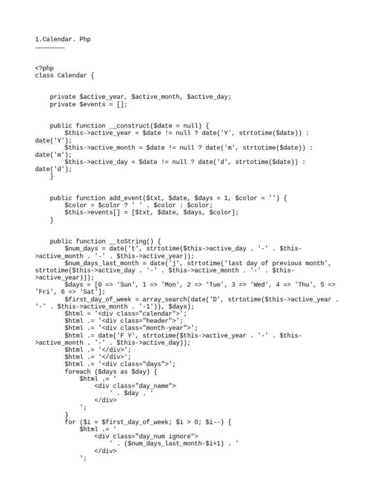 Build PHP Calendar App with Events PDF Sans Serif Typography