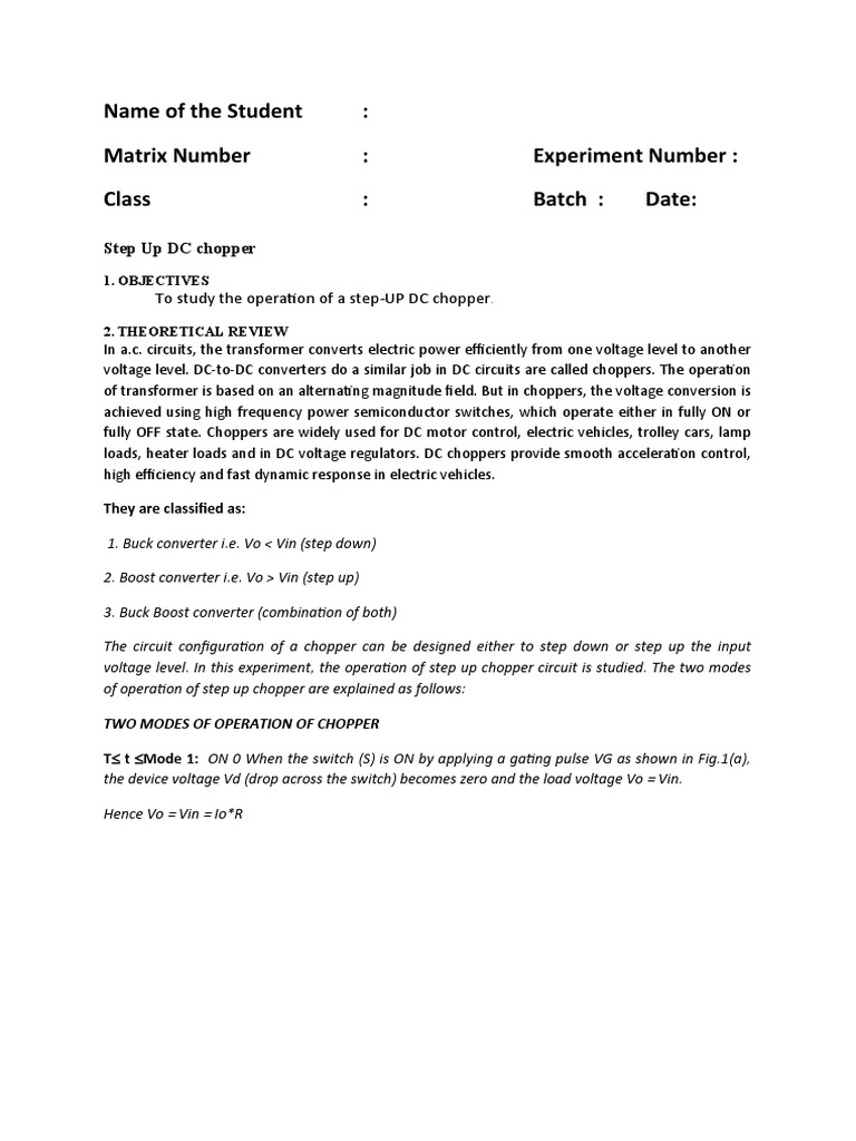 Exp5.Step Up DC Chopper | PDF | Electronic Engineering | Electrical ...