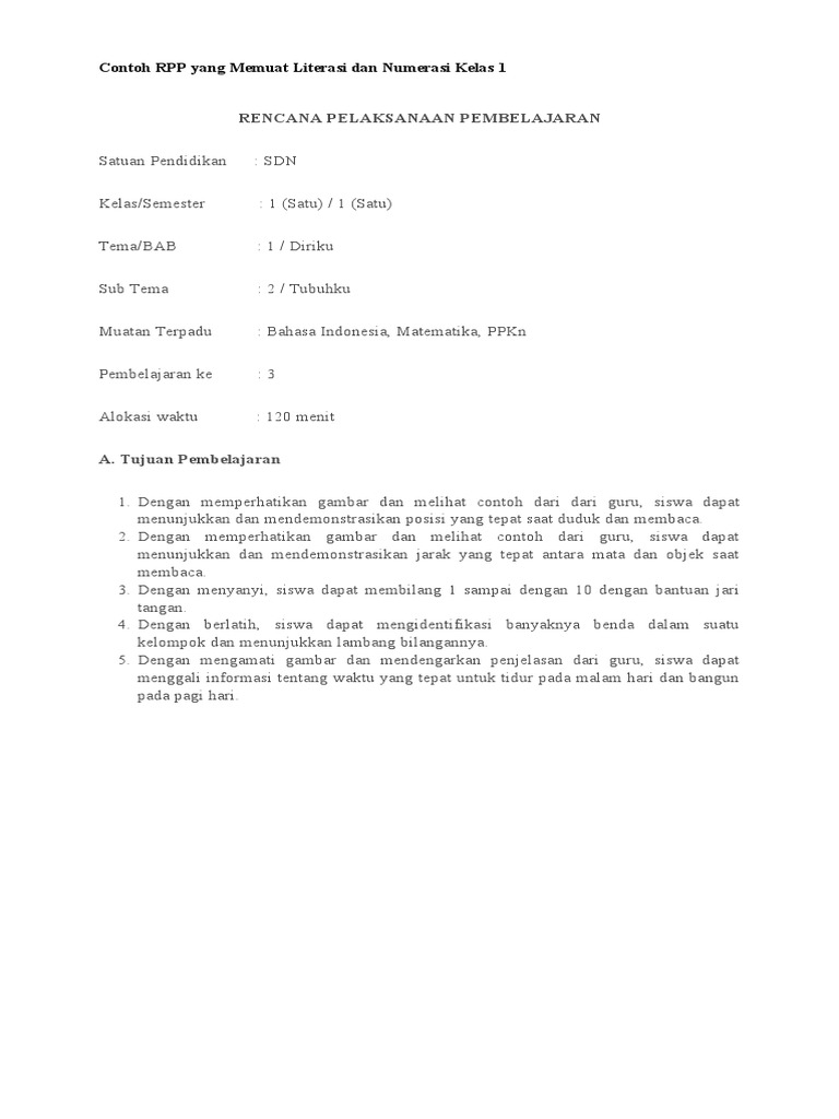 RPP Literasi dan Numerasi Kelas 1-2 | PDF | Karier & Perkembangan ...