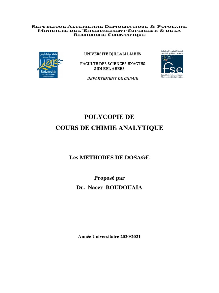 Cours de Chimie Analytique et Dosage | PDF | Titrage | Chimie