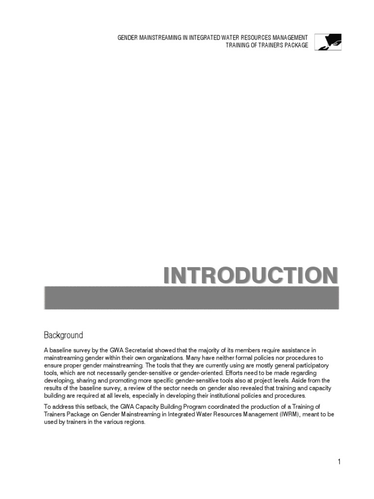 Introduction Training Pdf Capacity Building Gender Mainstreaming