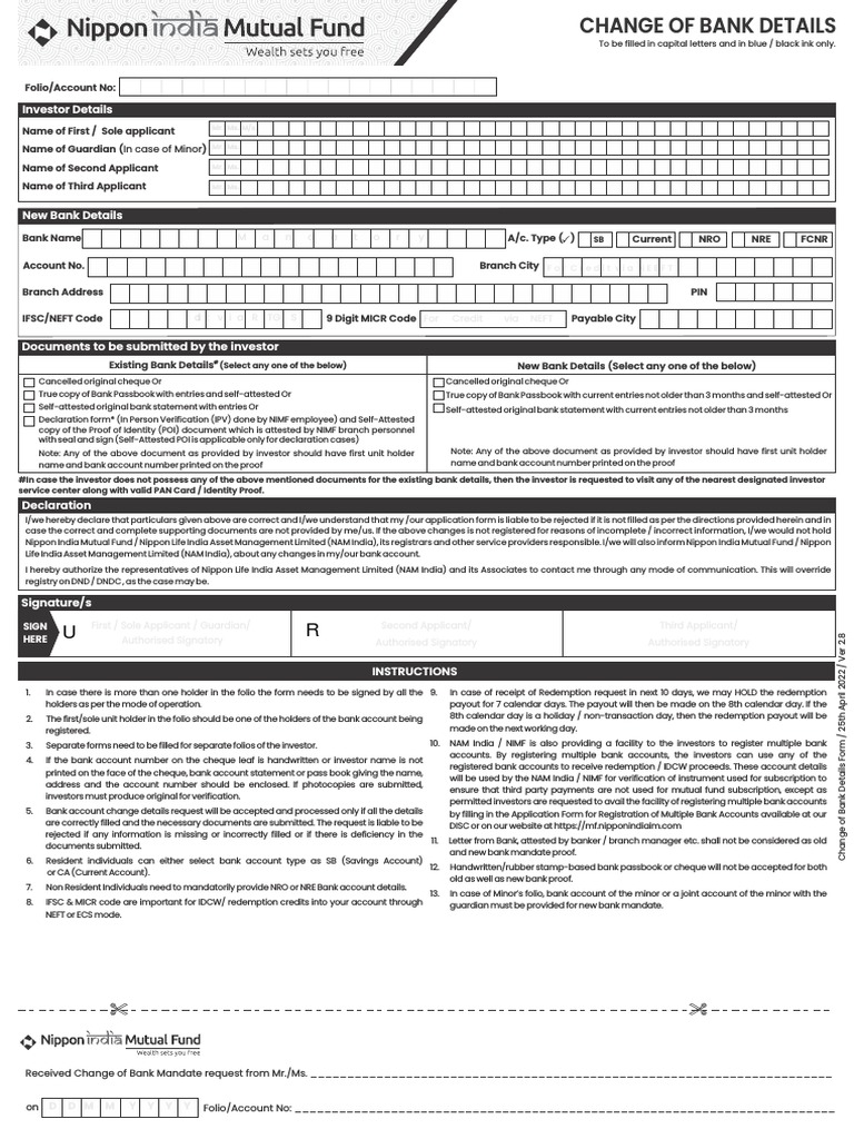 Change of Bank Details Form | PDF | Cheque | Banks