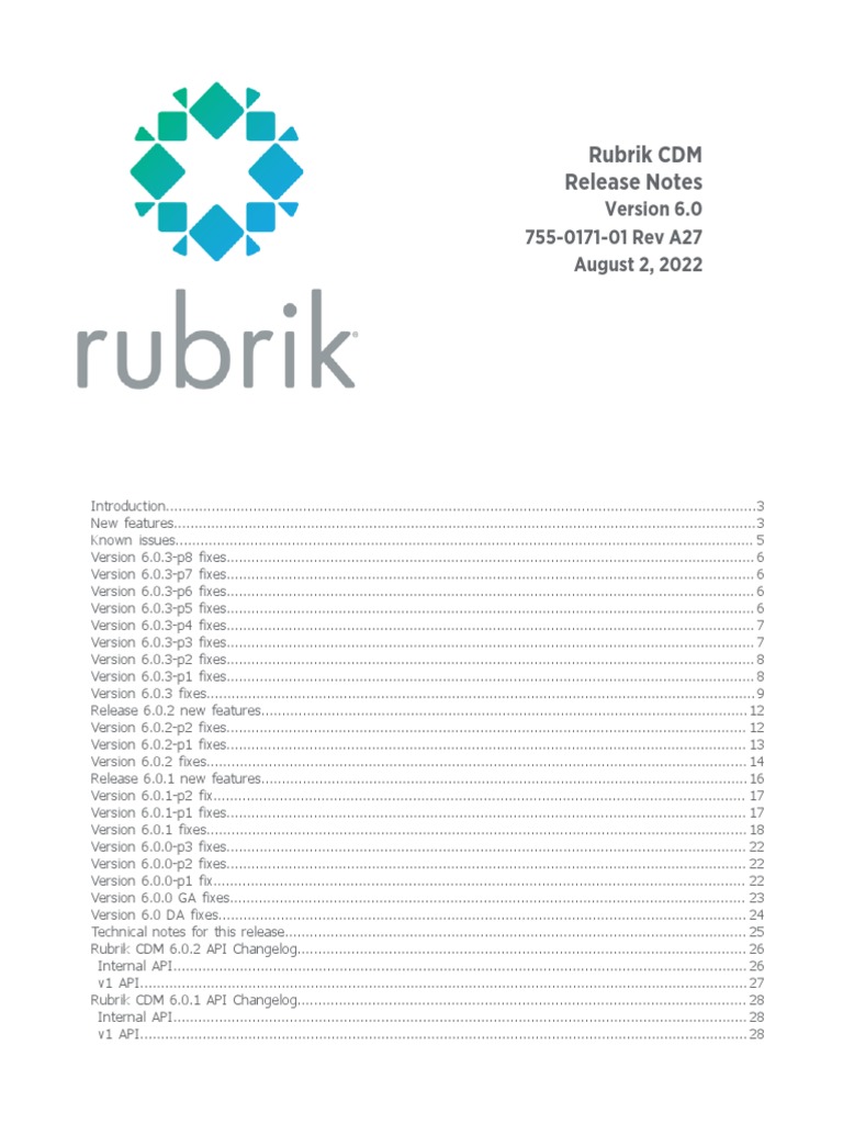 Rubrik CDM Version 6.0 Release Notes (Rev. A27) | PDF | Backup | Cloud ...