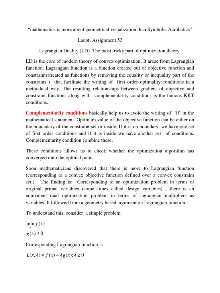 LA Opti Assignment 53.1 Lagrangian Duality | PDF | Mathematical ...