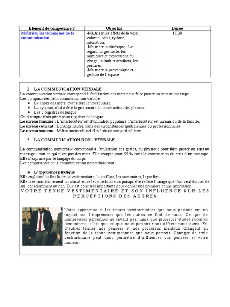 Techniques de Communication Verbale Et Non Verbale | PDF | la ...