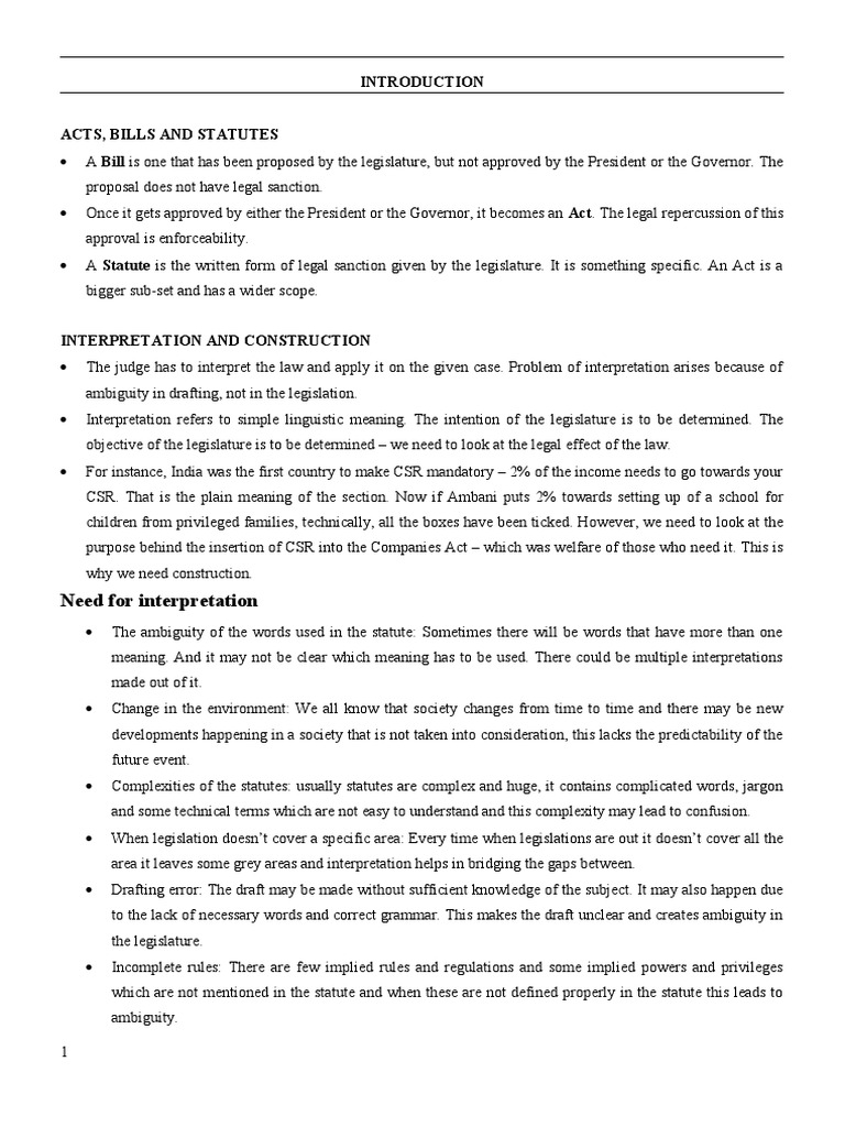 Interpretation of Statutes PDF Statutory Interpretation Plain