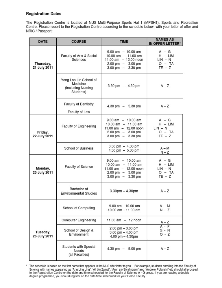 NUS Registration Schedule | PDF