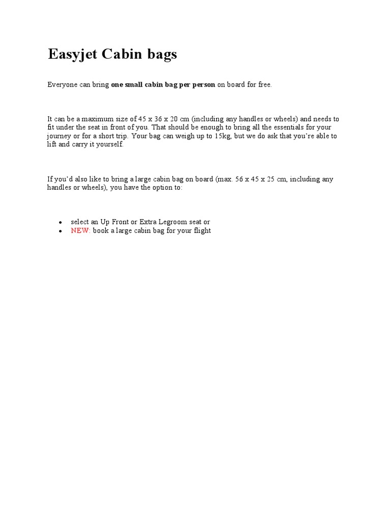 Easyjet Cabin Bags PDF