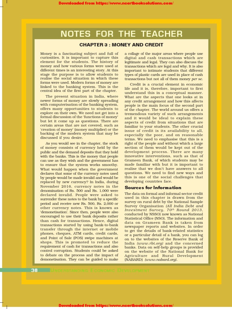 Ncert class 10 economics money and credit pdf loans money