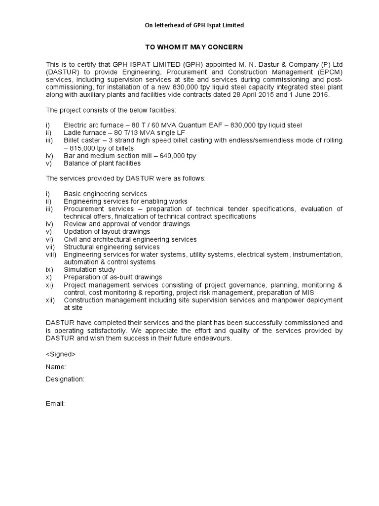 GPH Ispat EPCM Certification for Steel Plant | PDF