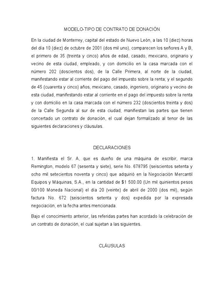 Contrato De Donaci n PDF Donaci n