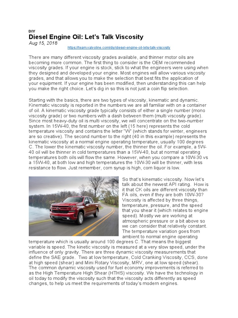 Understanding Oil Viscosity in Diesel Engines | PDF | Motor Oil | Viscosity