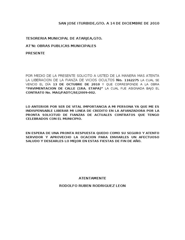 Oficio Cancelacion de Fianzas Atarjea
