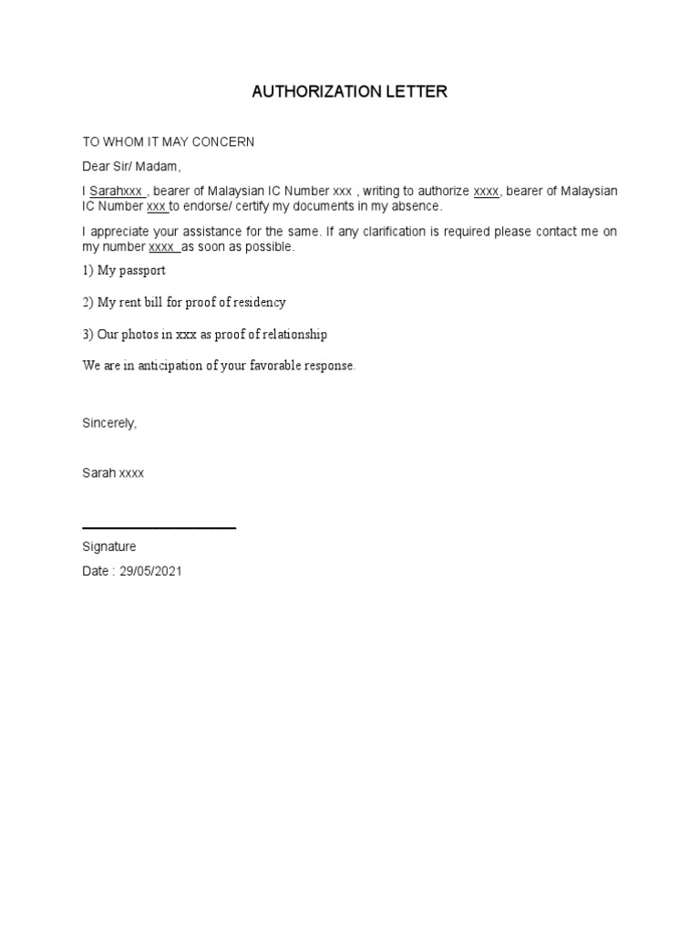 Authorize Letter Malaysia | PDF