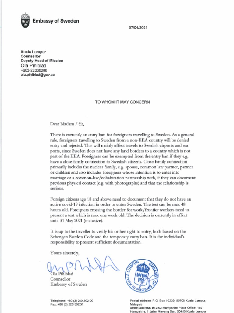 Swedish Embassy Letter | PDF