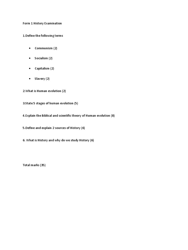 Form 1 History Examination | PDF