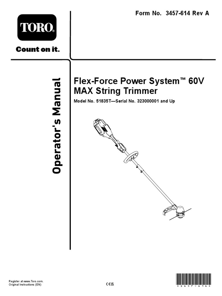 FlexForce Power System 60V MAX String Trimmer Form No. 3457614 Rev A PDF Battery Charger