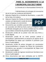 Requisitos para El Acogimiento A La Ordenanza Municipal 016