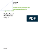 English Paper 1 Mark Scheme: Cambridge Lower Secondary Sample Test For Use With Curriculum Published in September 2020